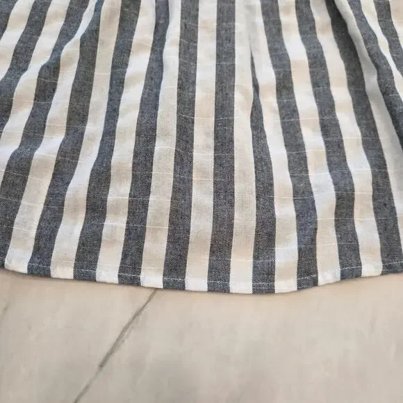 Emery Rose Flutter Sleeve Blue White Striped Embroidered Floral Blouse Womens L - Picture 10 of 12